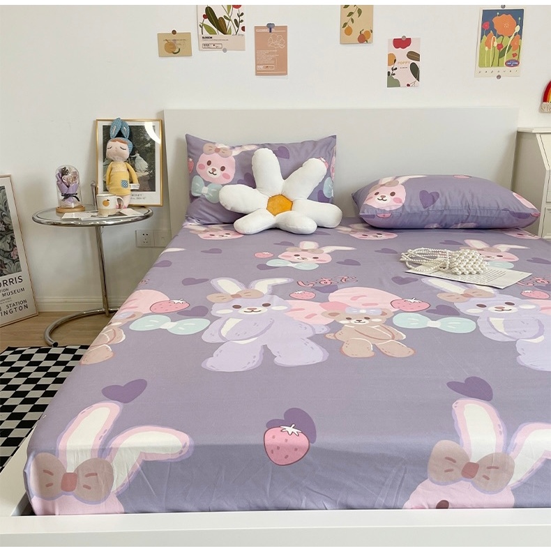 [Giảm giá] Sét 4 món Ga gối kèm Vỏ gối Ôm nhiều mẫu Thỏ tím (1 Ga + 2 vỏ gối nằm + 1 vỏ gối ôm).