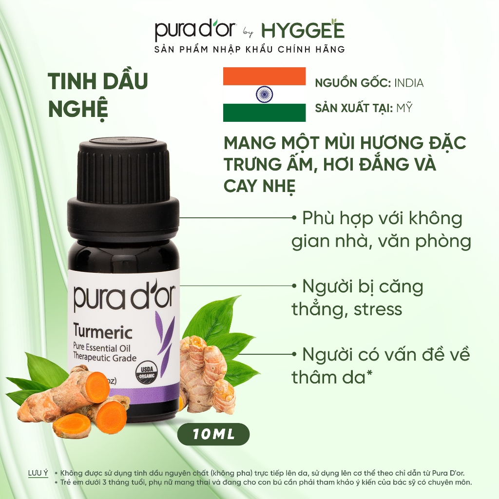 Tinh Dầu Nghệ Hữu Cơ Pura D'or Therapeutic  Grade Tumeric Essential Oil 10ml