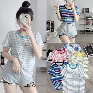 Áo thun tay ngắn cổ tròn sọc chuẩn xịn