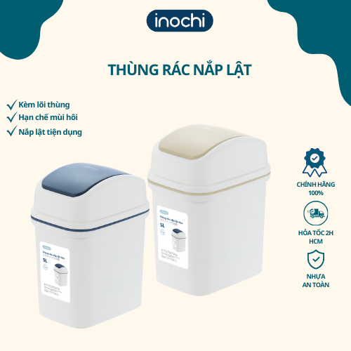 Thùng Rác Nắp Lật 5L ( Có Ruột) Inochi Cao Cấp Chất Liệu Nhựa Nguyên Sinh Kháng Khuẩn Khử Mùi. Giao Màu Ngẫu Nhiên