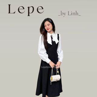 LEPE BY LINH - Đầm đen phối cổ trắng nơ thanh lịch nhẹ nhàng hàng thiết kế Yoomi Dress