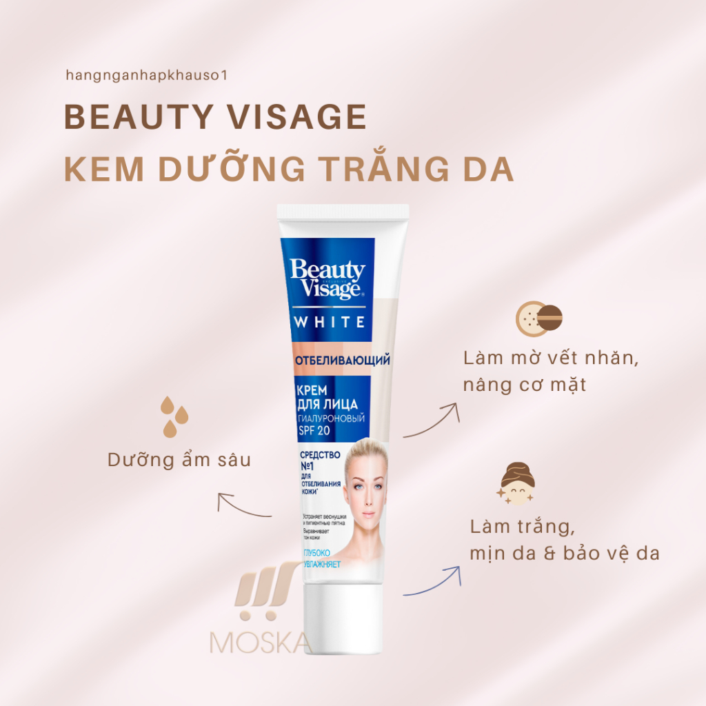 Kem Dưỡng Trắng Da Mặt, Nâng Tone Da và Bảo Vệ Da SPF 20 Beauty Visage White Nga 45ML| Moska shop