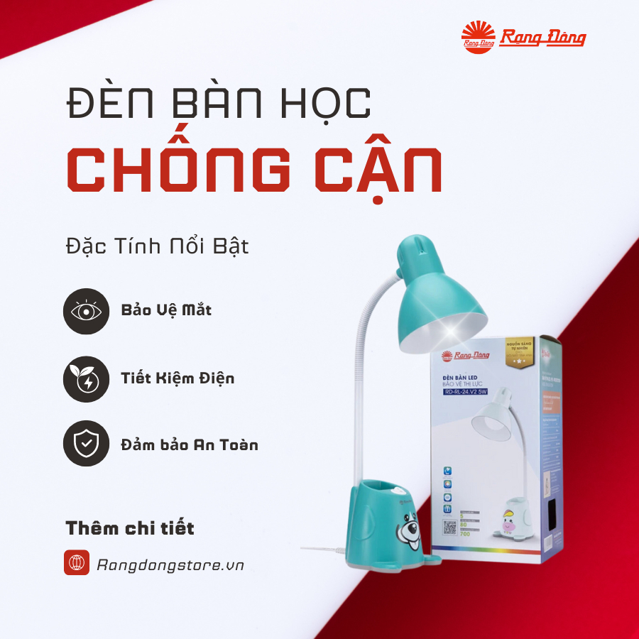 Đèn Học Để Bàn Chống Cận Rạng Đông Cho Bé Học Tập, Để Bàn Làm Việc RD-RL-24.V2 5W 6500K RẠNG ĐÔNG