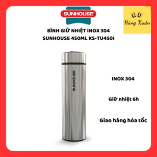 Bình giữ nhiệt Inox 304 2 lớp cao cấp Sunhouse 450ml KS-TU450I, giữ nóng/lạnh 6h, an toàn sức khỏe