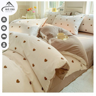Bộ chăn ga gối cotton Đ𝐔̃𝐈 Dệt 𝐓𝐎̛ 𝐓𝐑𝐄 4 món vintage Cao cấp - hoạ tiết hoa nhí ( bo chun kích thước nhắn tin shop)