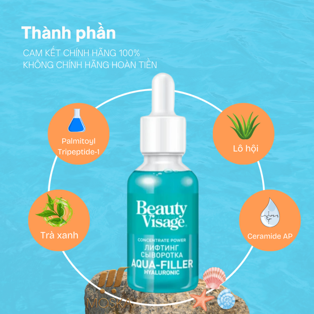 Tinh Chất Xóa Nếp Nhăn, Dưỡng Da Trắng Hồng BEAUTY VISAGE Aqua-Filler Hyaluronic 30ML| Moska Shop