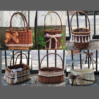 Giỏ Mây Trang trí sẵn để cắm hoa, gói quà tặng