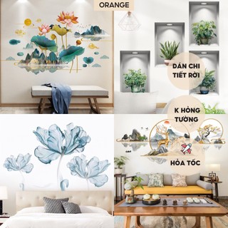 Decal dán tường Orange tranh 3d trang trí phòng ngủ, phòng khách khổ lớn mẫu phong cảnh hoa sen dính chắc chắn