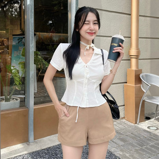 Áo Kiểu Nữ Sơ Mi Tay Ngắn Cổ Tim Rút Đây GAGO GA4520 4592