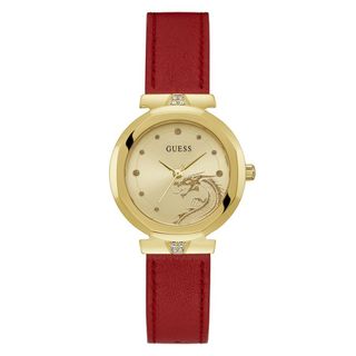 Đồng hồ nữ guess gw0646l1 họa tiết rồng vỏ gold dây da đỏ size 34mm