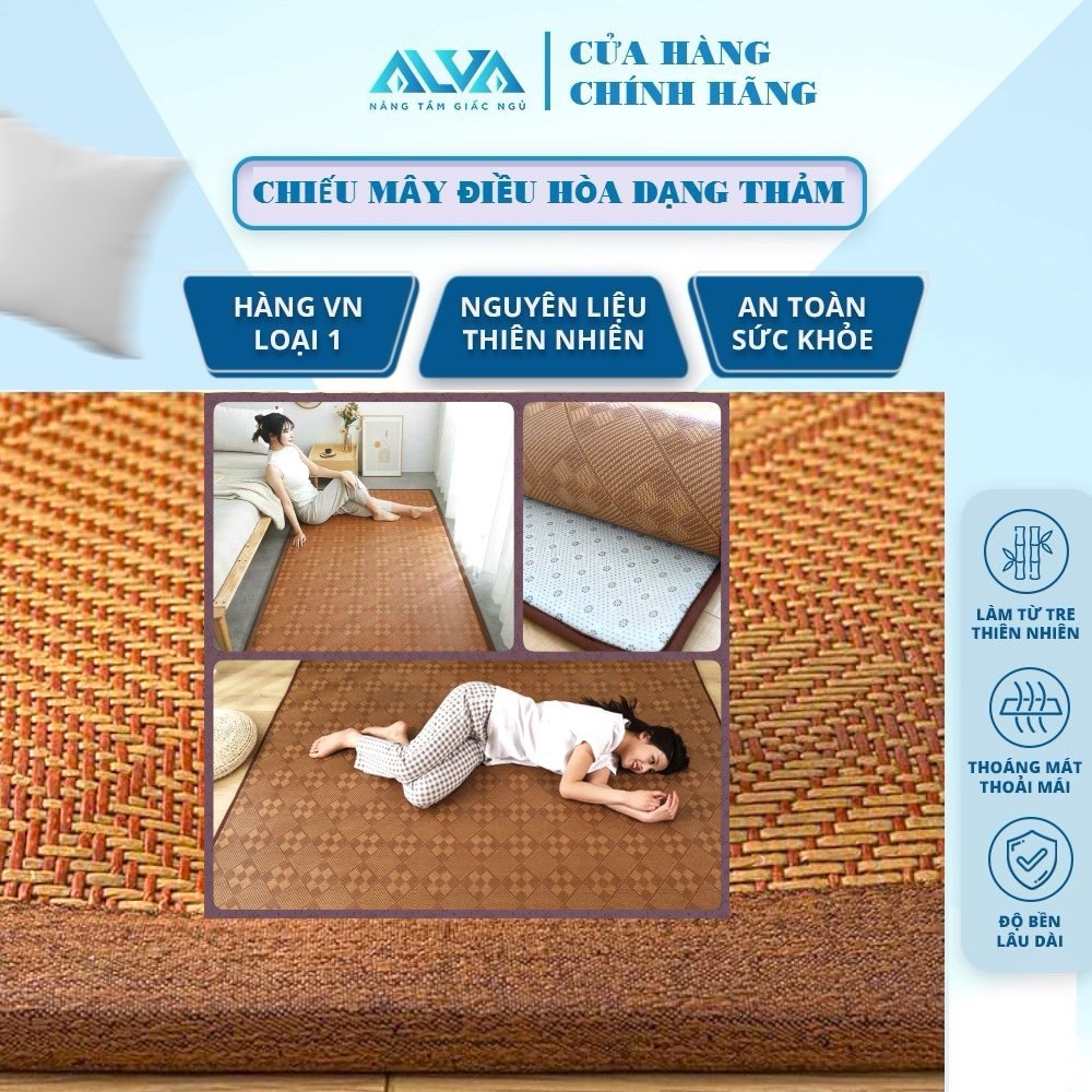 Nệm Chiếu Mây Điều Hòa xuất Nhật dạng thảm chống trượt, có đai 4 góc cố định nệm, nệm trải sàn, êm m