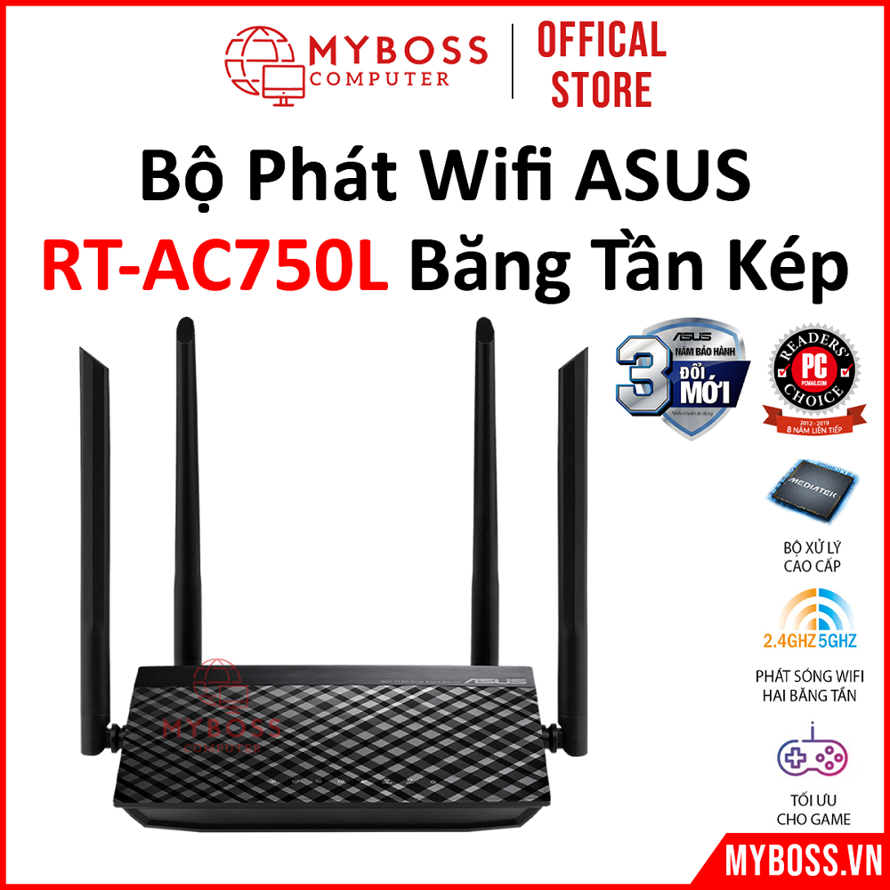 [HÀNG CHÍNH HÃNG] Bộ Phát Wifi Router ASUS RT-AC750L - Băng Tần Kép Tốc Độ Cao, Bảo Hành 36 Tháng