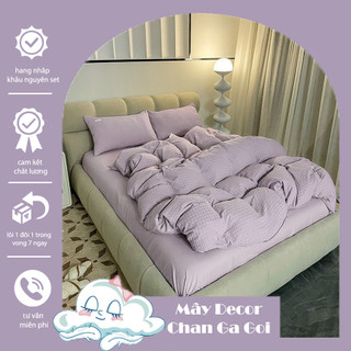 Bộ vỏ chăn ga gối cotton đũi dệt ô vuông phong cách hàn quốc, chăn ga gối đũi waffe mềm mịn nhập khẩu