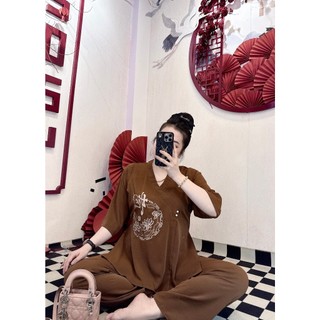 Đồ lam đi chùa thêu hoa sen chữ HIẾU bigsize