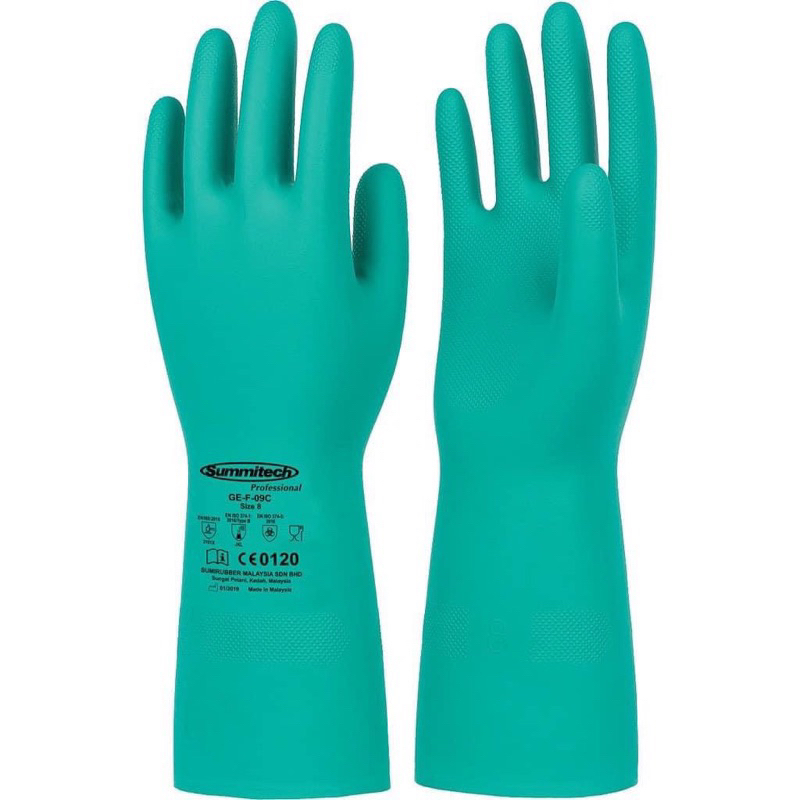 GĂNG TAY CAO SU XANH RỬA BÁT CHỐNG HÓA CHẤT SUMMITECH GD-F-09C