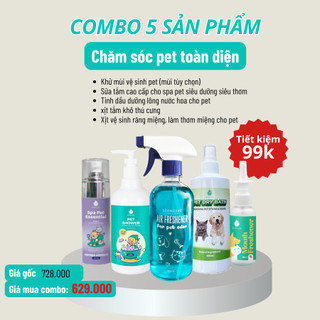 Combo 5 Sản Phẩm Beoncare Gồm Khử Mùi Vệ Sinh, Sữa Tắm cao cấp Spa pet và tinh dầu dưỡng lông nước hoa, xịt miệng pet