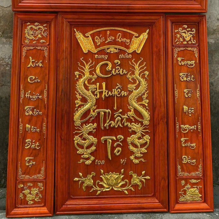 Bộ 3 Tranh Thờ Cửu Huyền Thất Tổ Gỗ Hương kích thước: 97cm x97cm