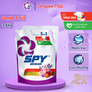 (New) Combo 2 túi nước giặt xả SPY Super White Passion 3,6kg siêu trắng sáng hương nước hoa Pháp