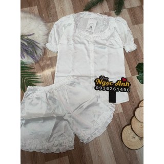 Bộ pijama đùi tiểu thư phối ren thêu vải latin