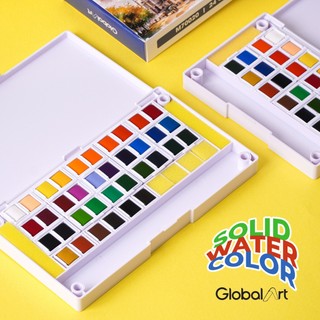 Bộ Màu Nước Solid Water Color Dạng Nén GLOBAL ART 24/36 Màu Cao Cấp Đi Kèm Bút Vẽ, Cọ Tán, Palette M70020/22