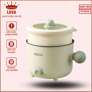 Nồi lẩu điện mini đa năng Ozhu, ca nấu mì mini 18cm, nồi cơm điện chống dính 2 tầng 2 nấc nhiệt lẩu chiên xào