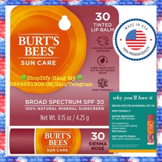 Son dưỡng môi có màu chống nắng spf 30 burts bees sun care tinted lip balm 100% tự nhiên burt bee tint sienna rose