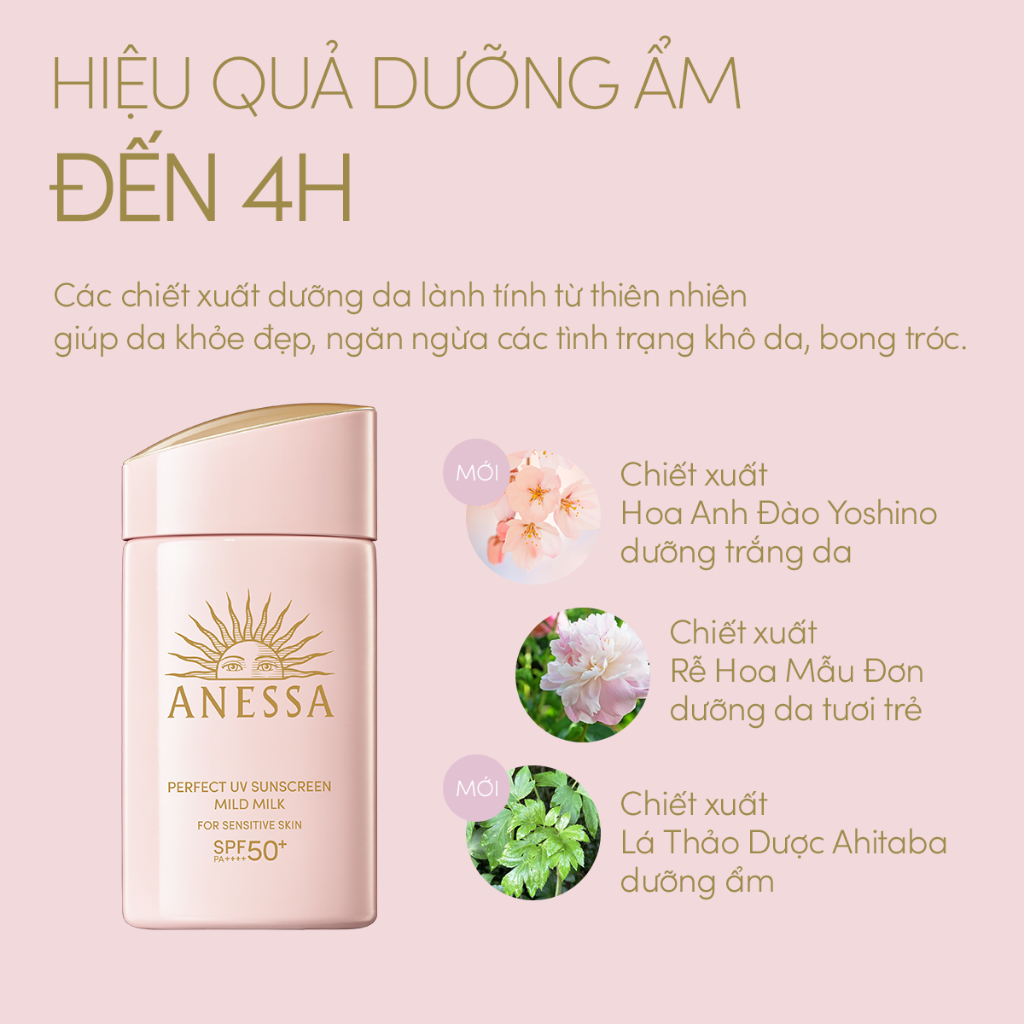 Sữa Chống Nắng Anessa MILD MILK Perfect UV Sunscreen Cho Da Nhạy Cảm UV SPF50+/PA++++ 60ml