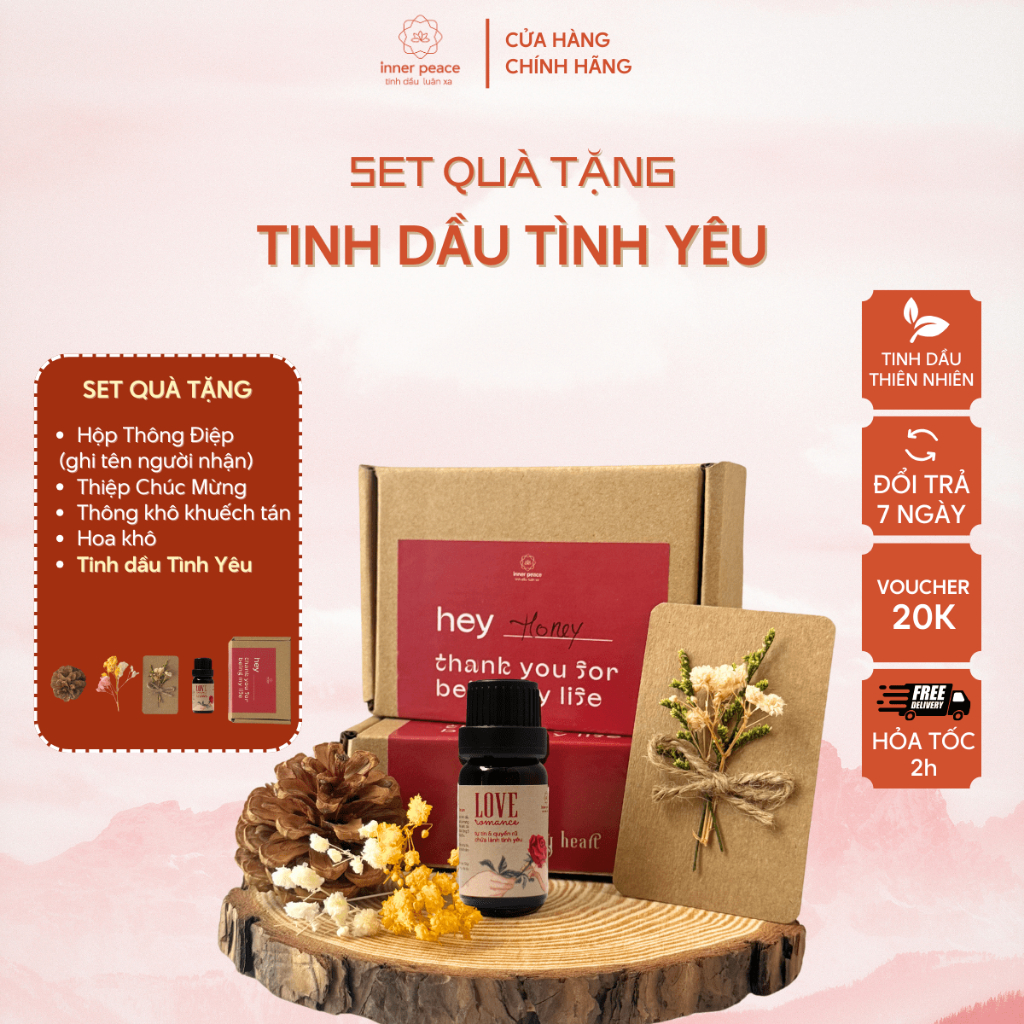 [Set Quà tặng] Hộp quà Tinh dầu Tình Yêu - Quà tặng Valentine, 8/3, 20/10, Sinh nhật INNER PEACE