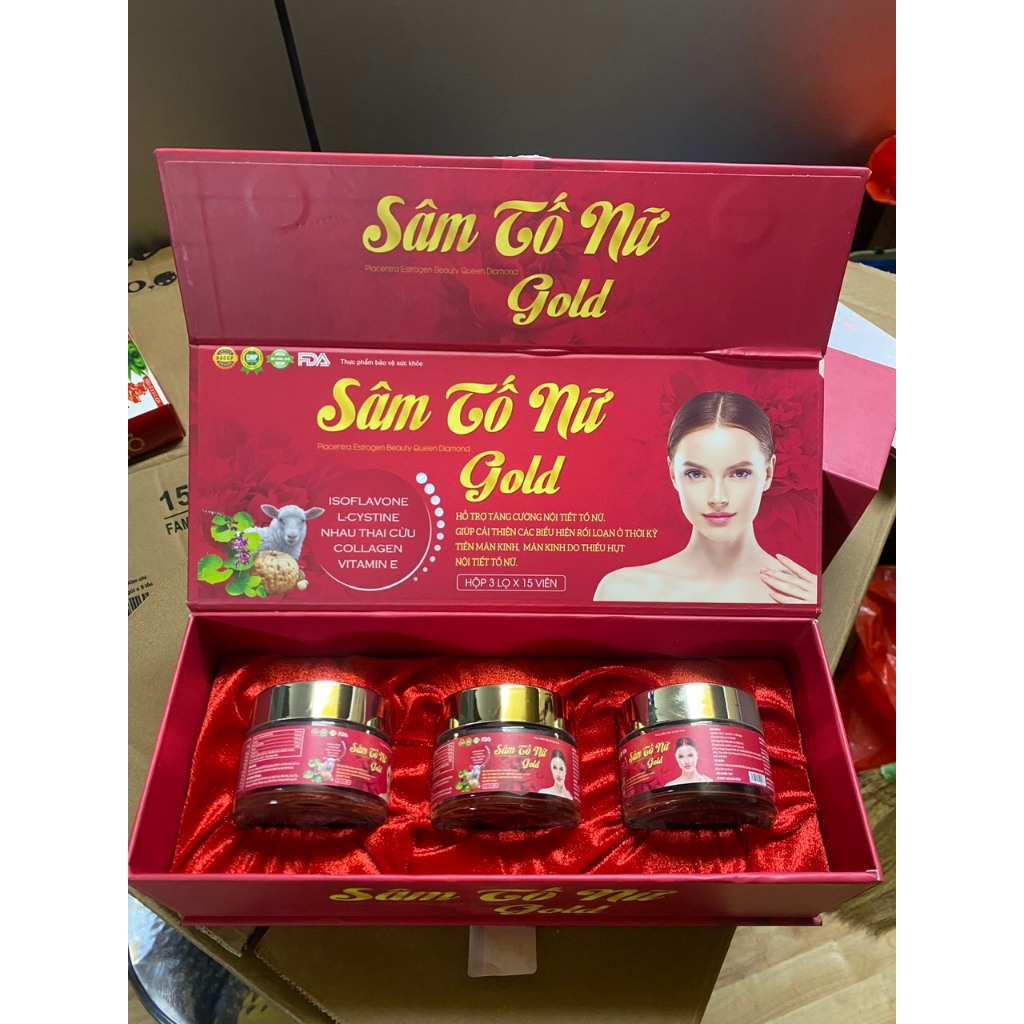 Hộp 3Lọ -Viên Uống Sâm Tố Nữ Placentra Estrogen Beauty Queen Diamond Gold Giúp Tăng Vòng Một  Cân Bằng Nội Tiết Tố Nữ