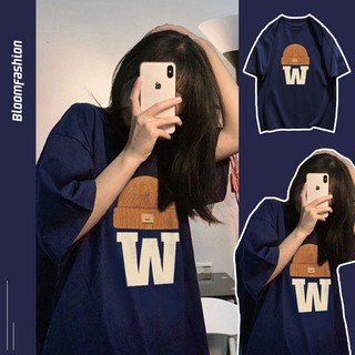 Áo Thun Phông Nữ Vải Cotton In Hình Mũ Len Chữ W Tay Ngắn Thời Trang