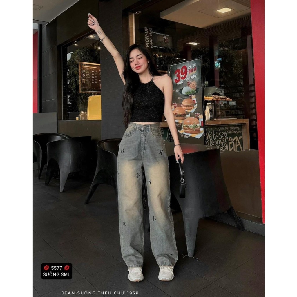 Quần jean bò ống rộng suông xuông nữ jeans cạp cao phong cách jeanshop_0603 ms14 | BigBuy360 - bigbuy360.vn