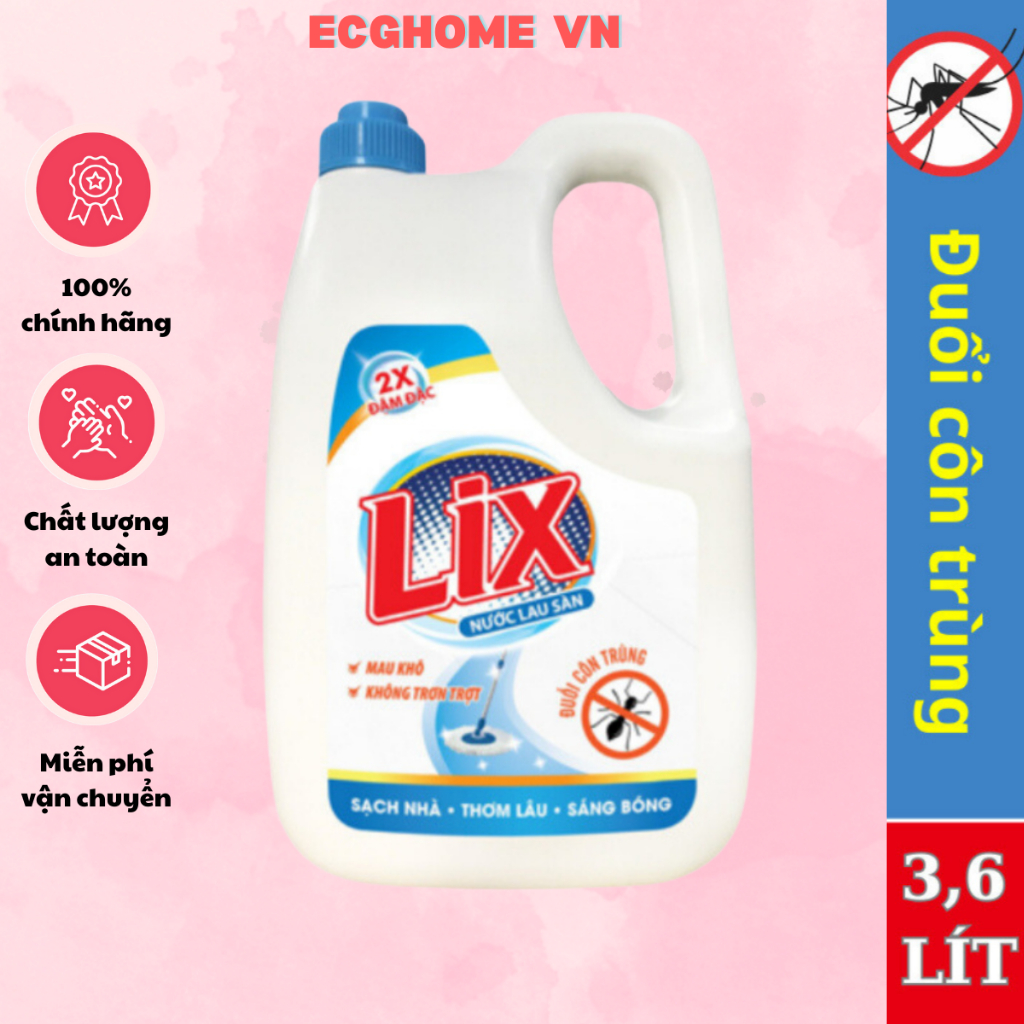 Nước Lau Sàn Lix Đuổi Côn Trùng 3.6 Lít Mau Khô, Trống Trượt, An Toàn Thơm Ngát - LD360
