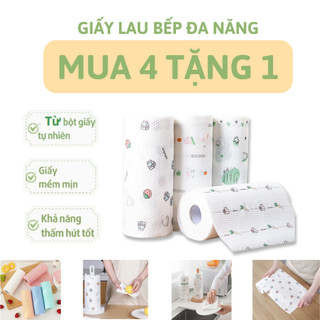 Mua 4 cuộn tặng 1 cuộn giấy lau bếp, giấy thấm dầu từ vải không dệt có thể sử dụng nhiều lần