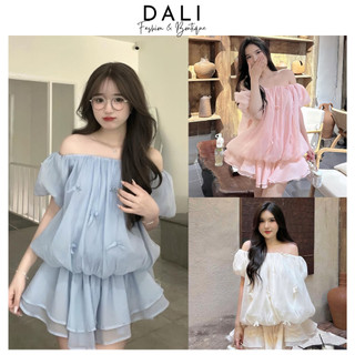 Set Áo Trễ Vai Chất Liệu Tơ Hàn Đính Nơ Nhún Hông Dáng Tiểu Thư Sang Chảnh