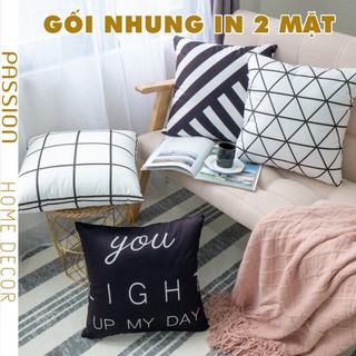 Vỏ Gối Tựa Lưng Bắc Âu Nhung Nỉ In Màu 2 Mặt Đen Trắng Sang Trọng