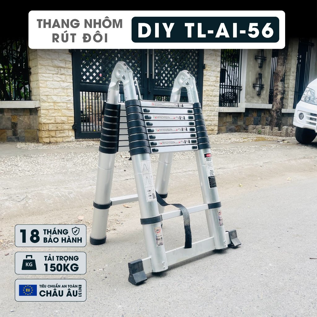 [HỎA TỐC 2H HCM] Thang nhôm rút đôi DIY TL-AI-56 chiều cao sử dụng tối đa chữ A 2.8m, chữ I 5.6m, tải trọng 150kg