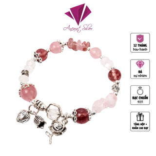 Vòng tay hoa hồng mix đá thạch anh dâu, thạch anh hồng, moonstone - Ancarat