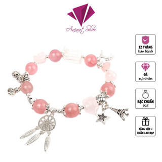 Vòng tay đá thạch anh hồng đan xen đá thạch anh trắng chuông gió - Ancarat