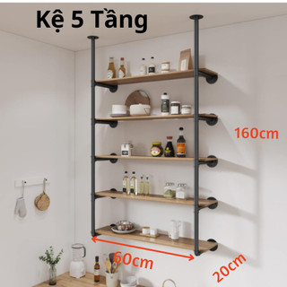 Kệ gỗ treo tường 5 tầng decor vintage bằng ống thép sơn tĩnh điện,kệ ống nước diy decor ktt038-5t