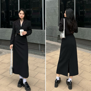  Chân váy midi xuông dáng dài  80cm  xẻ tà sau trẻ trung tôn dáng có big size 