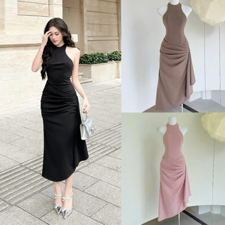 ĐẦM MIDI CỔ YẾM NHÍU BÈO HÔNG