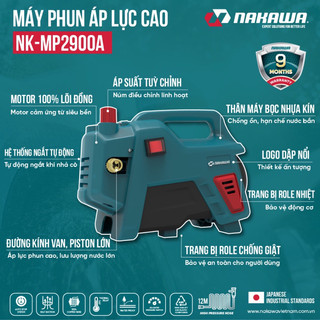 Máy rửa xe Nakawa NK-MP2900A c.suất 2900W motor 100% dây đồng dùng cho gia đình phun rửa/ Lead 589