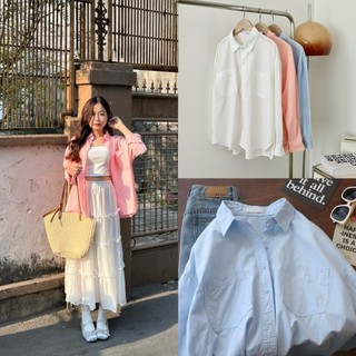 Áo sơ mi tay dài basic thô mềm 2 túi Pamstyle