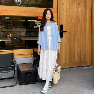 Áo sơ mi tay dài basic thô mềm 2 túi Pamstyle