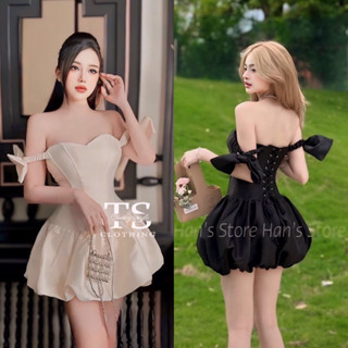 Đầm tk bí nơ vai đan dây lưng - baobei boutique