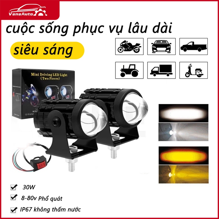 VanaAuto Đèn Led Trợ Sáng Bi Cầu Mini Xe Máy Xe Điện Oto 8-80V Chế Độ Cos Vàng Pha Trắng Chính Hãng 