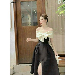 Đầm xòe nơ ngực trễ vai