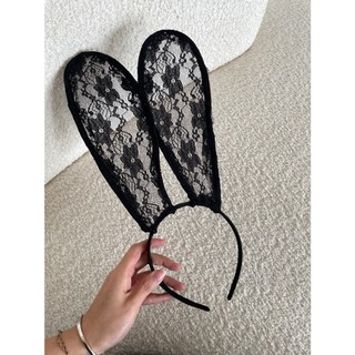 Bờm tai thỏ ren Basic / thỏ ren che mặt - Đen