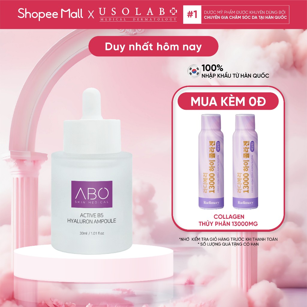 Serum ha b5 ABO - Phục hồi da, cấp ẩm, căng bóng da tức thì, đều màu da, chống lão hóa 30ml - USOLAB