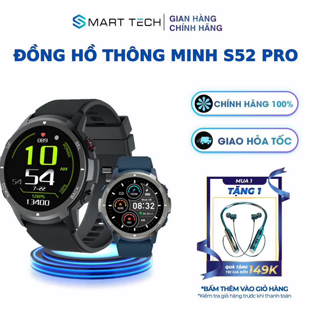 Đồng Hồ Thông Minh S52 Pro, Smart Watch nghe gọi thông minh,tập thể thao, đo nhịp tim[GD401]